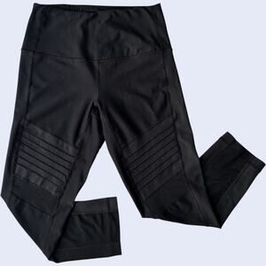 90 Degree by Reflex S Y2K Moto Leggings Black High Rise Cropped Ribbed Panel